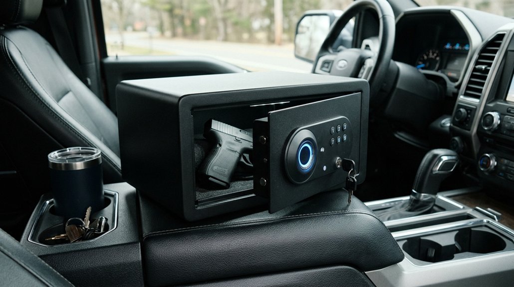 1 best Biometric Handgun Safe with PIN Code & Key,Pop Up Pistol Lock Box for Truck,Bedside, Rapid Deployment Vehicle Gun Storage